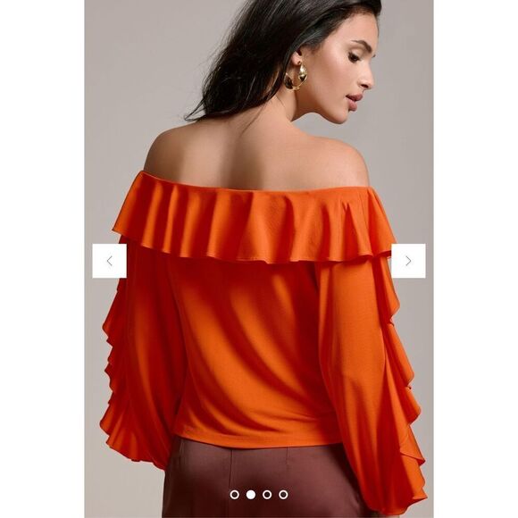 By Anthropologie Off The Shoulder Ruffle Top Red Size XS - Picture 3 of 9